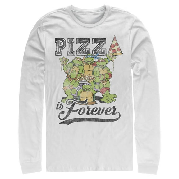 Men's Teenage Mutant Ninja Turtles Pizza Is Forever  Long Sleeve Shirt White 2X Large