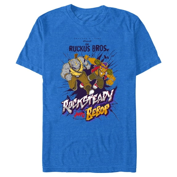 Men's Teenage Mutant Ninja Turtles Rocksteady and Bebop Graphic Tee Royal Blue Heather 3X Large