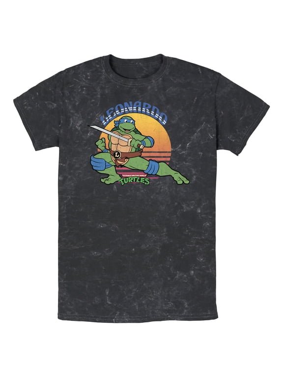 Men's Teenage Mutant Ninja Turtles Sunset Leonardo in Action Graphic Tee Black X Large