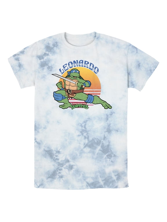Men's Teenage Mutant Ninja Turtles Sunset Leonardo in Action Graphic Tee White/Blue Large