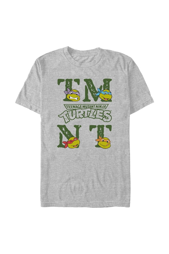 Men's Teenage Mutant Ninja Turtles TMNT Faces Logo Graphic Tee Athletic Heather Medium