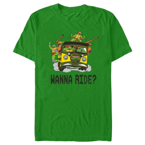 Men's Teenage Mutant Ninja Turtles Wanna Ride? Group Van  Graphic Tee Kelly Green X Large
