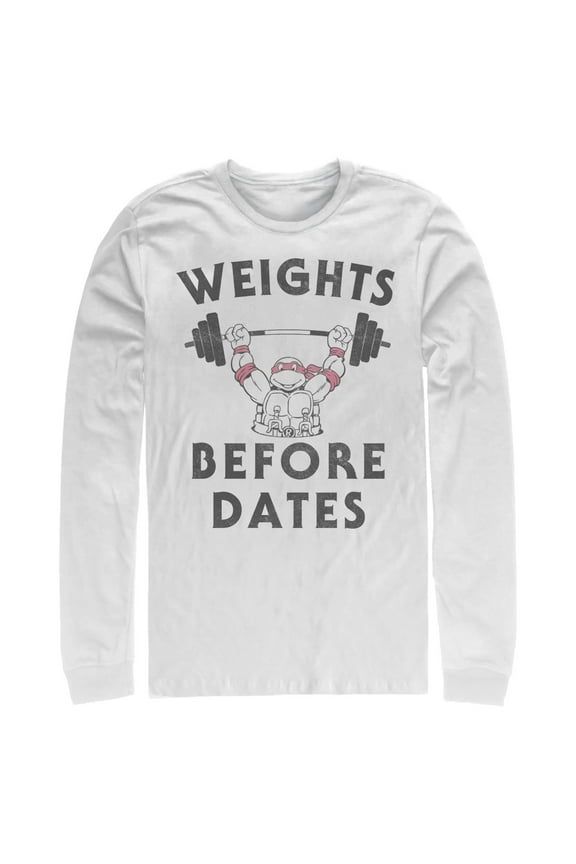 Men's Teenage Mutant Ninja Turtles Weights Before Dates Long Sleeve Shirt White Medium