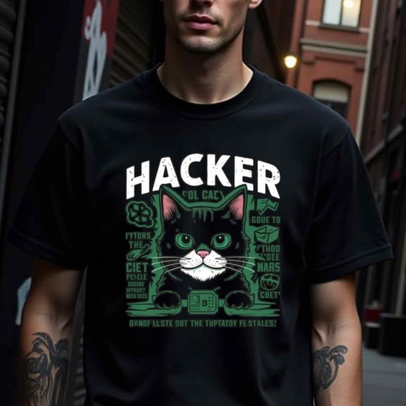 Men's & Teens Cybersecurity Hacker Cat Tee - Funny hacking phrases like "You Will Anyway" - Black Shirt with Green Hacker Cat Graphic - Soft Breathable Cotton Crew Neck T-Shirt for Tech Enthusiasts,