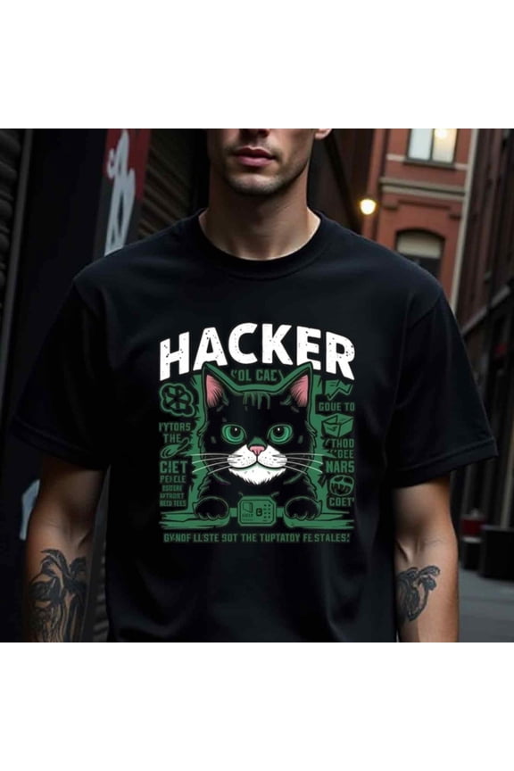 Men's & Teens Cybersecurity Hacker Cat Tee - Funny hacking phrases like "You Will Anyway" - Black Shirt with Green Hacker Cat Graphic - Soft Breathable Cotton Crew Neck T-Shirt for Tech Enthusiasts,