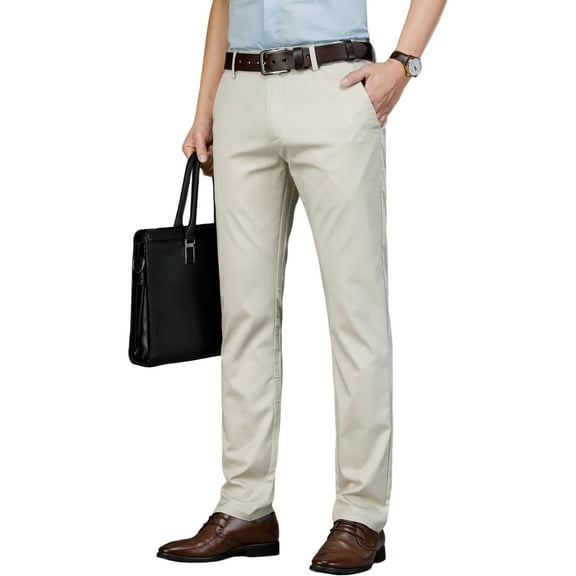 Men's Tencel-Blend Dress Pants - Year-Round Straight Fit Business Casual with Embroidery