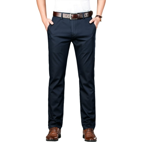 Men's Tencel-Blend Dress Pants - Year-Round Straight Fit Business Casual with Embroidery