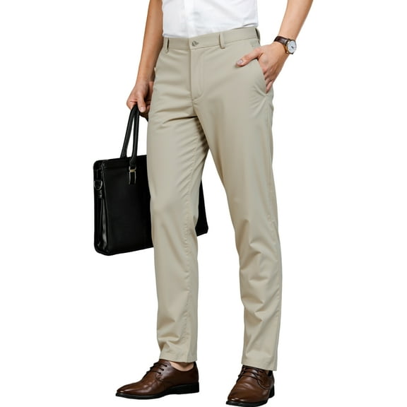 Men's Tencel-Blend Dress Pants - Year-Round Straight Fit Business Casual with Embroidery