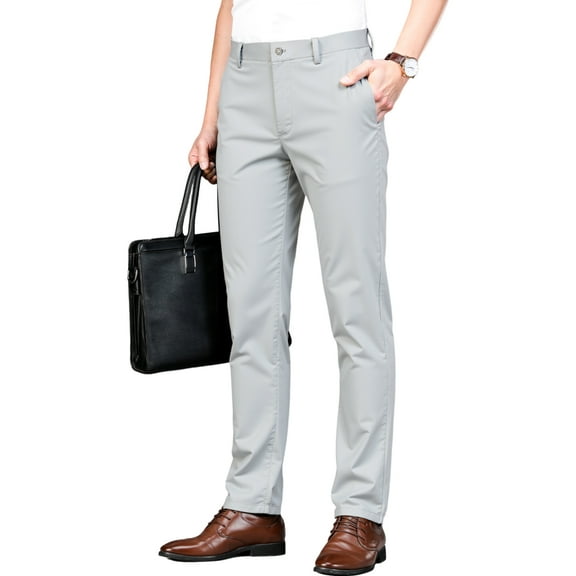 Men's Tencel-Blend Dress Pants - Year-Round Straight Fit Business Casual with Embroidery