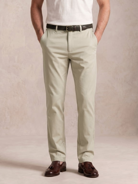 Men's 30" Inseam Lightweight Chino Pants, Tencel Blend Flat Front Casual Summer Trousers