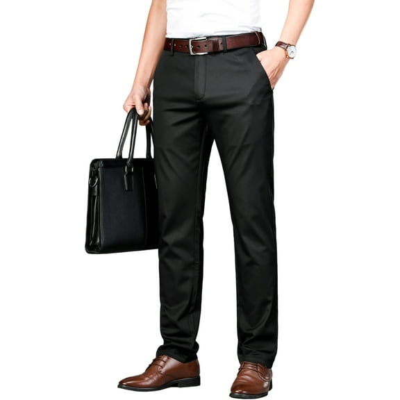 Men's Tencel-Blend Dress Pants - Year-Round Straight Fit Business Casual with Embroidery