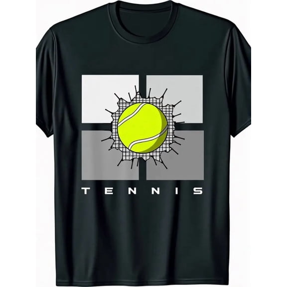 Men's Tennis Graphic T-Shirt - Bold Tennis Ball Explosion Design Tee, Breathable Cotton Shirt for Tennis Practice, Casual Outfits & Casual Attire - Athletic Apparel for Tennis