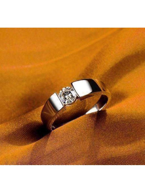 Men's Tension Bridge Set .50 CT Simulated Diamond Cz Solitaire 14K White Gold Plated Ring