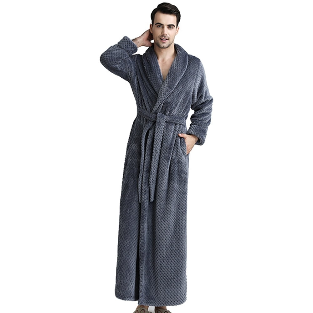 Men's Terry Bathrobe Big & Tall Long Plush Shawl Collar Bathrobe,Full