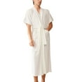 thumbnail image 1 of Men's Terry Cloth Robe Summer Short Sleeve Kimono Pockets Long Bath Hotel Robe Soft Bath Hotel Hot Tub Spa Breathable V Neck Comfy White Medium-Large, 1 of 1