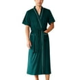 thumbnail image 1 of Men's Terry Cloth Robe Summer Short Sleeve Kimono Pockets Long Bath Hotel Robe Soft Bath Hotel Hot Tub Spa Breathable V Neck Comfy Dark Green X-Small-Small, 1 of 1