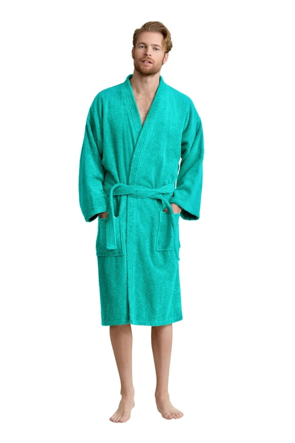 - Men’s Terry Cotton Weave Bathrobe - Absorbent Soft and Cozy - Quickly Dry & Warm(Aqua-Large)