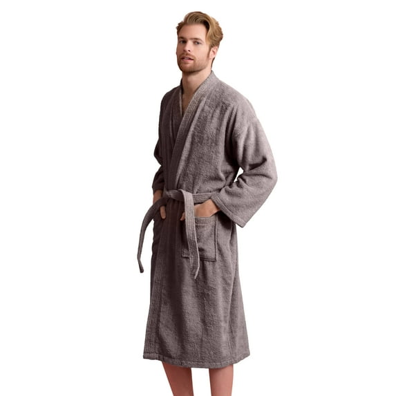 TOWELNROBE - Men’s Terry Cotton Weave Bathrobe - Absorbent , Soft and Cozy, Warm & Comfort(GRY-Medium)