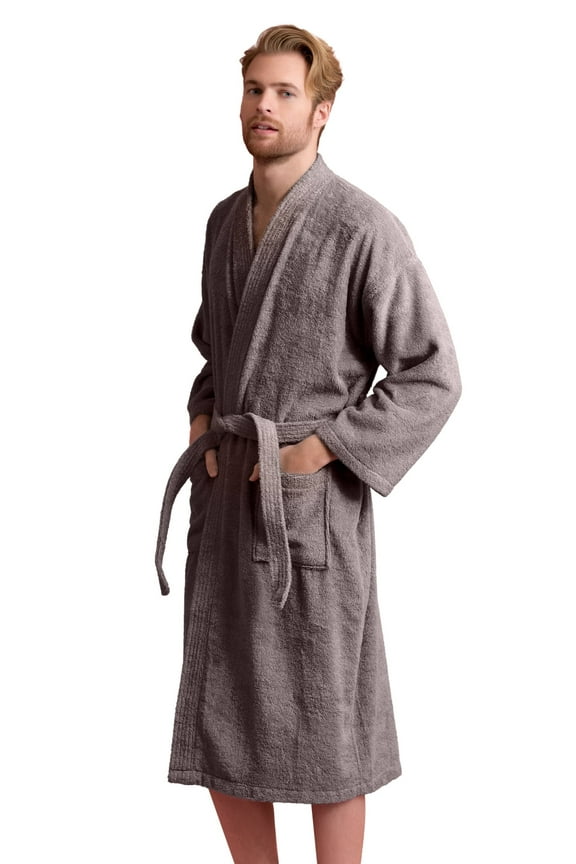 - Men’s Terry Cotton Weave Bathrobe - Absorbent , Soft and Cozy, Warm & Comfort(GRY-Medium)