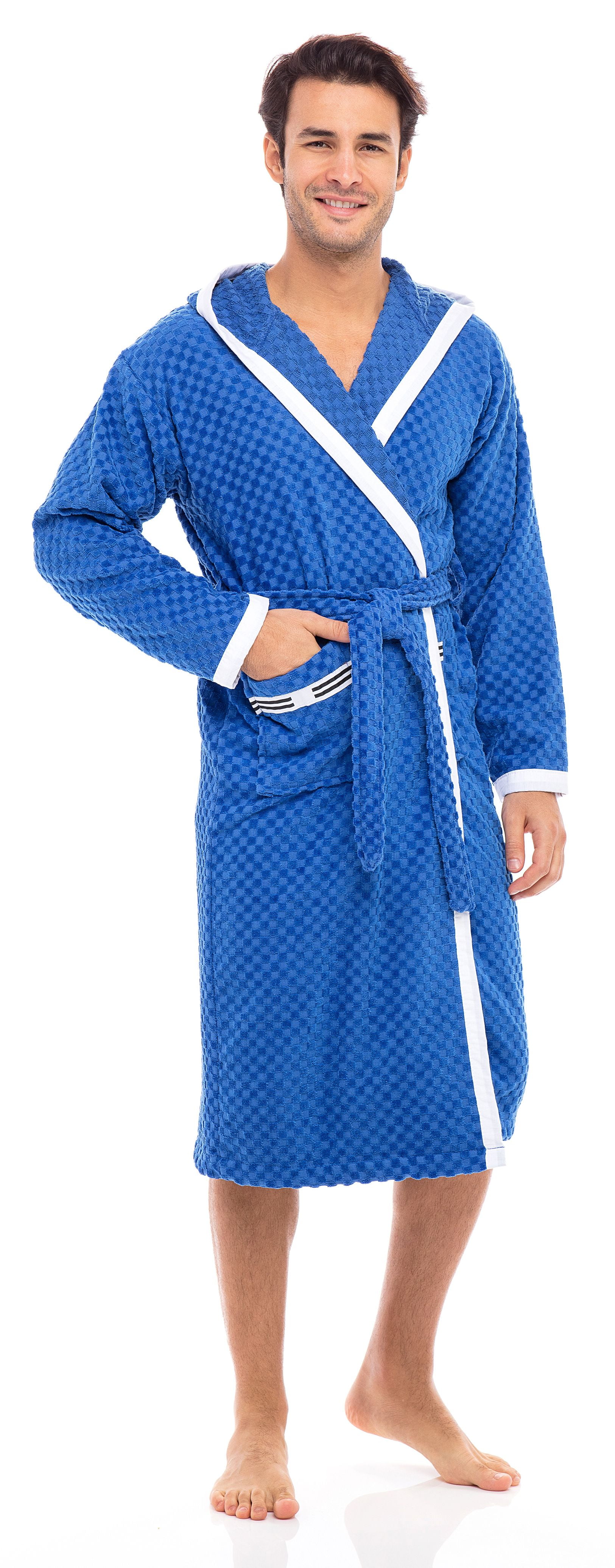 Weave Robe Men Men’s Terry Hooded Robe Spa Waffle Weave Bathrobe for Men 100% Cotton ...