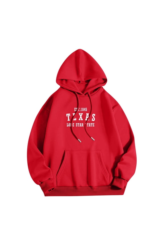 Men's Texas Lone Star State Hoodie Comfortable Casual Pullover with Kangaroo Pocket, Red, Size S-XXL