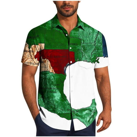 Men's Texas Map Print Hawaiian Shirts Short Sleeve Casual Summer Beach Vacation Aloha Shirts