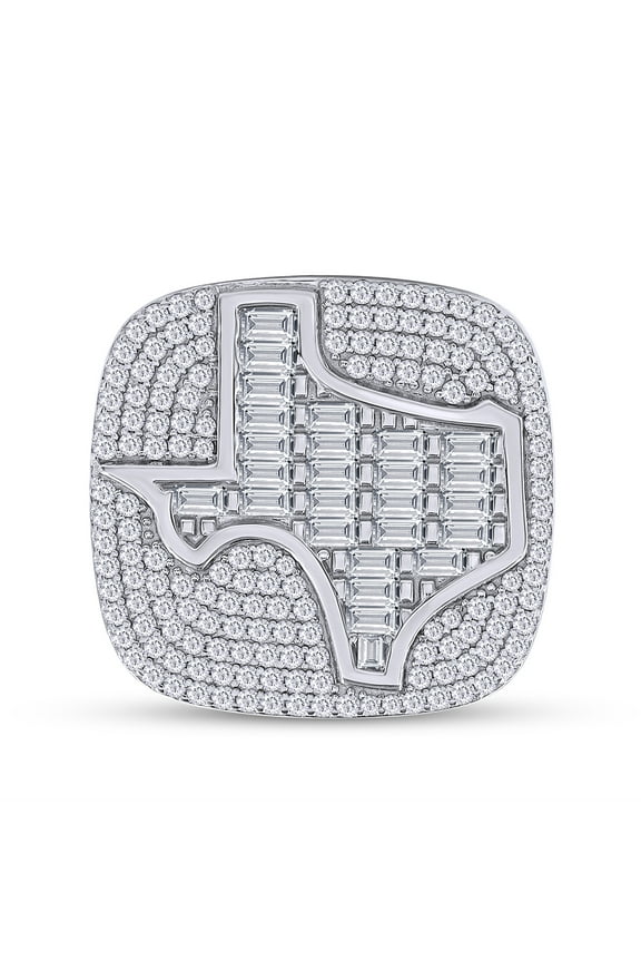 Men's Texas Ring, 3.15 Cttw Baguette & Round Lab Created Moissanite Diamond Dome Statement Rings In 18K White Gold Over 925 Sterling Silver Gift For Dad Men Jewelry For Him - 9