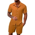 thumbnail image 1 of Men's Textured 2 Piece Outfit Hawaiian Button Down Shirts and Shorts Summer Set Orange, 1 of 4