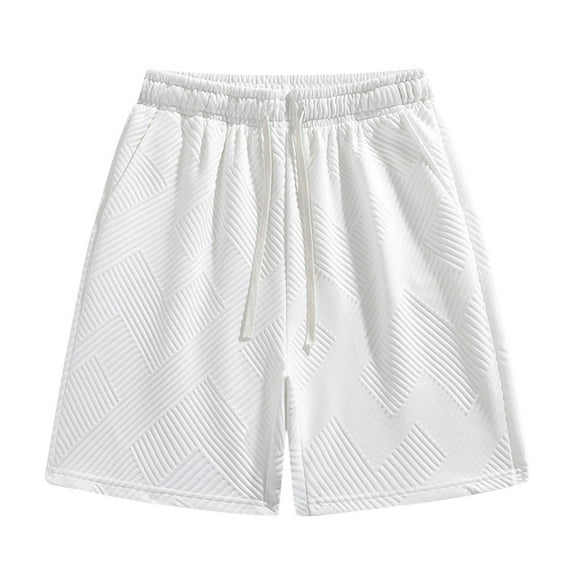 Men's Textured Casual Shorts Summer Drawstring Elastic Waist Texture Vacation Outdoor Beach Shorts