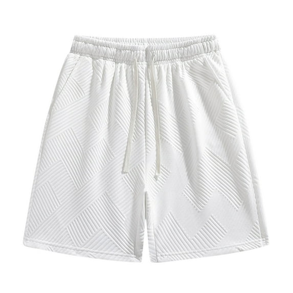 Men's Textured Casual Shorts Summer Drawstring Elastic Waist Texture Vacation Outdoor Beach Shorts