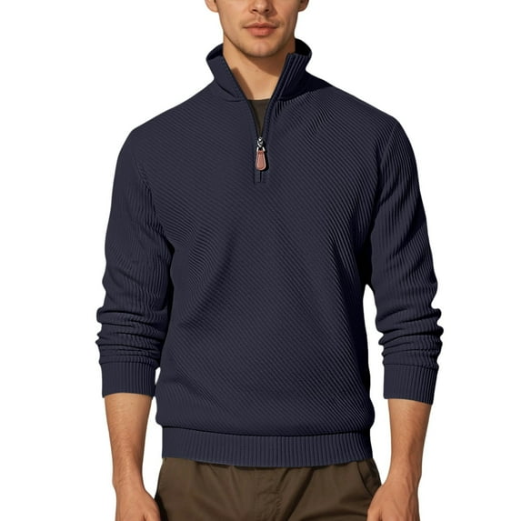 Men's Textured Jacquard Stripe Long Sleeve Half Zip Pullover Casual ...