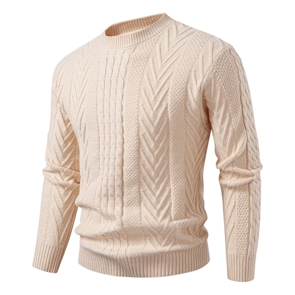 Men's Textured Knit Crew Neck Sweater Long Sleeve Solid Casual Pullover Top