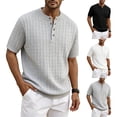 thumbnail image 1 of Men's Textured Knit Henley Sweater, Breathable Loose Fit Cable Knit Design, Short Sleeve Casual Knitwear for Summer Beach Vacation and Everyday Wear, Sizes S-2XL White, 1 of 9