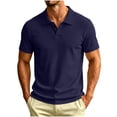 thumbnail image 1 of Men's Textured Knit Polo Shirt Summer Short Sleeve Vacation Button Beach Knit Breathable Stretchy Golf Shirts Navy, 1 of 6