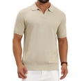 thumbnail image 1 of Men's Textured Knit Polo Shirt V Neck Short Sleeve Casual Golf Polo Shirt 2XL Beige, 1 of 6