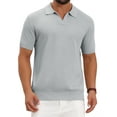 thumbnail image 1 of Outfit Men's Textured Knit Polo Shirt V Neck Short Sleeve Casual Golf Polo Shirt S Light Gray, 1 of 6