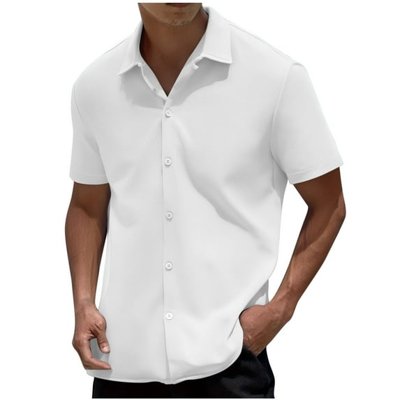 Men's Textured Knit Shirts Casual Button Down Short Sleeve Loose Fit T Shirt Cuban Beach Vacation Business Tee Tops