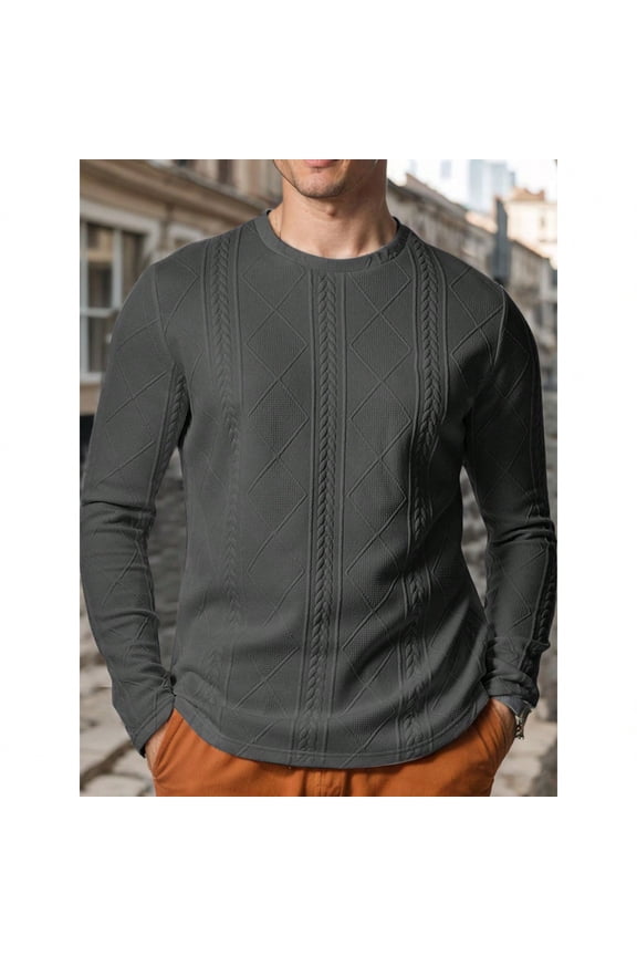 Men's Textured Knit Sweater: Argyle & Cable Pattern, 97% Polyester 3% Spandex for Casual & Layered Looks