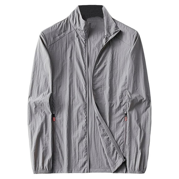 Men's Textured Lightweight Windbreaker Jacket - UPF Sun Protection Waterproof Packable Zip Up Coat for Outdoor Running Fishing Hiking