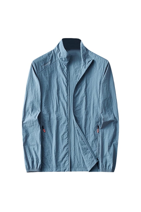 Men's Textured Lightweight Windbreaker Jacket - UPF Sun Protection Waterproof Packable Zip Up Coat for Outdoor Running Fishing Hiking