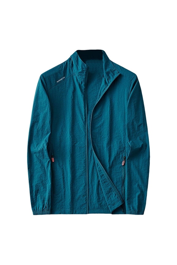 Men's Textured Lightweight Windbreaker Jacket - UPF Sun Protection Waterproof Packable Zip Up Coat for Outdoor Running Fishing Hiking