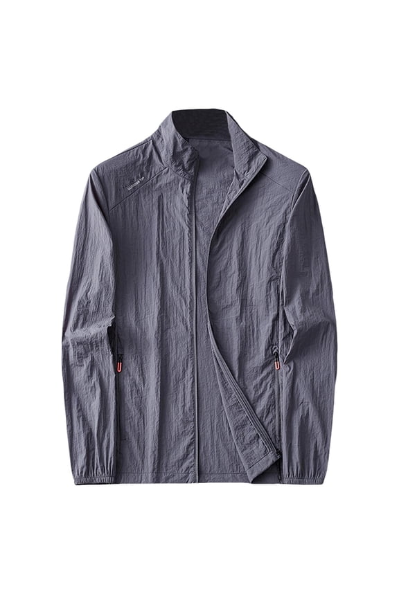 Men's Textured Lightweight Windbreaker Jacket - UPF Sun Protection Waterproof Packable Zip Up Coat for Outdoor Running Fishing Hiking