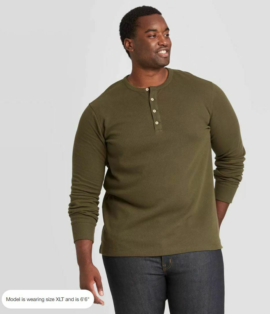 Men's Textured Long Sleeve Henley T-Shirt in Green - Goodfellow & Co™, Size  L 