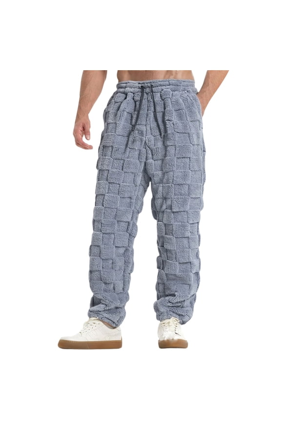 Men’s Textured Patterned Loose Fit Drawstring Waist Casual Pants Soft Fabric Straight Leg Trousers for Everyday Wear