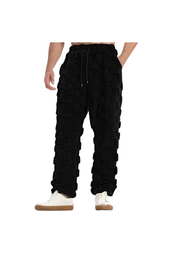 Men’s Textured Patterned Loose Fit Drawstring Waist Casual Pants Soft Fabric Straight Leg Trousers for Everyday Wear
