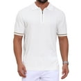 thumbnail image 1 of Men's Textured Polo Shirt Zip Up Ribbed Hem Short Sleeve Golf Polo Shirts M White, 1 of 6