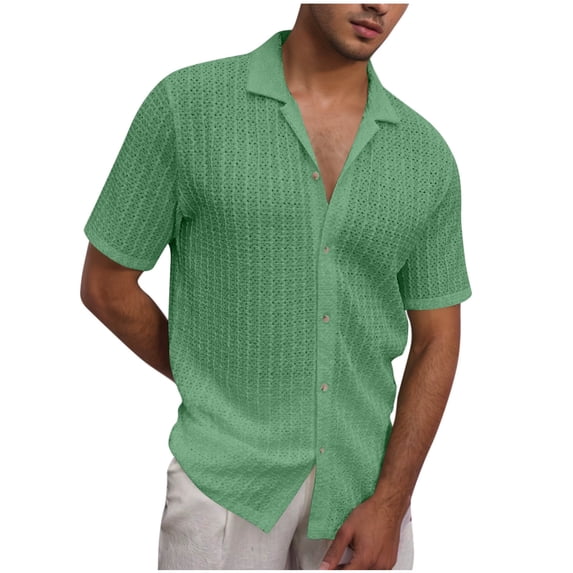 Men's Textured Shirts Summer Casual Button Down Shirts Big and Tall Short Sleeve Tops Beach Vacation Resort Wear