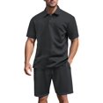 thumbnail image 1 of Men's Textured Short Sleeve Collared Shirt & Shorts Set Black S, 1 of 7