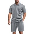 thumbnail image 1 of Men's Textured Short Sleeve Collared Shirt & Shorts Set Light Gray S, 1 of 7