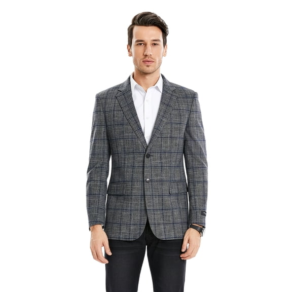 Men's Textured Slim Fit Plaid Windowpane Sportcoat